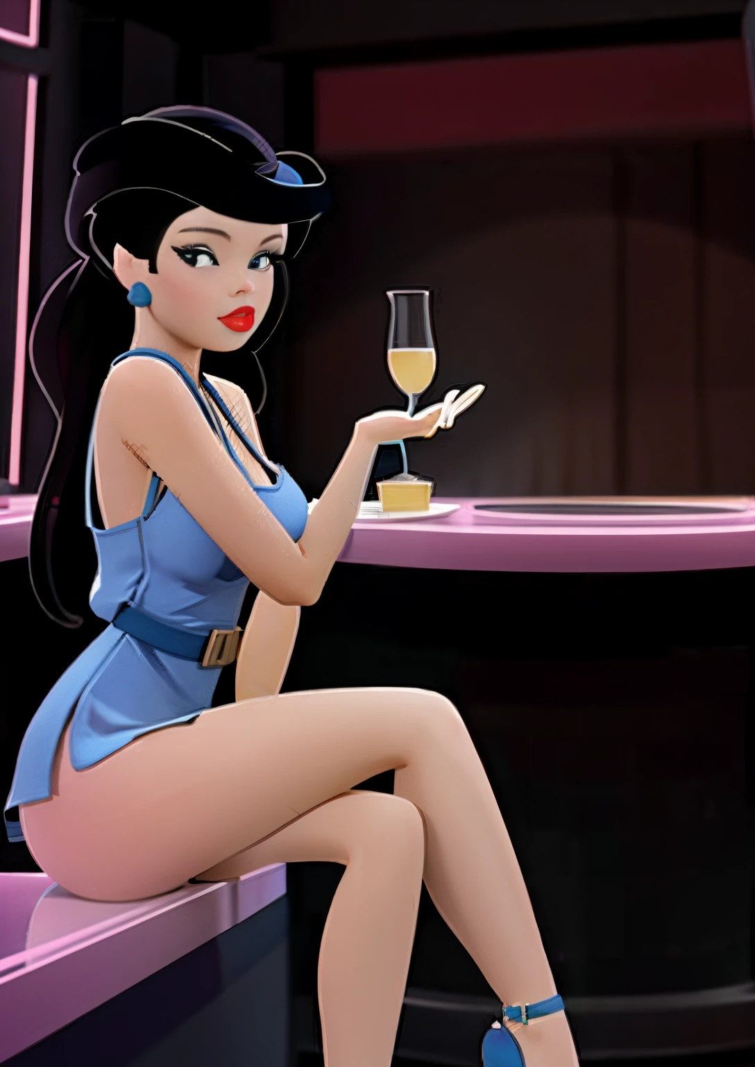 Masterpiece, ultra detailed raw, 8k, 3dmm, 3d rendering, beautiful girl, sitting at a bar counter