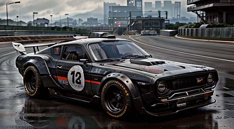 RSR Ford escort mk1, race track, hayabusa v8, grunge, cyberpunk style