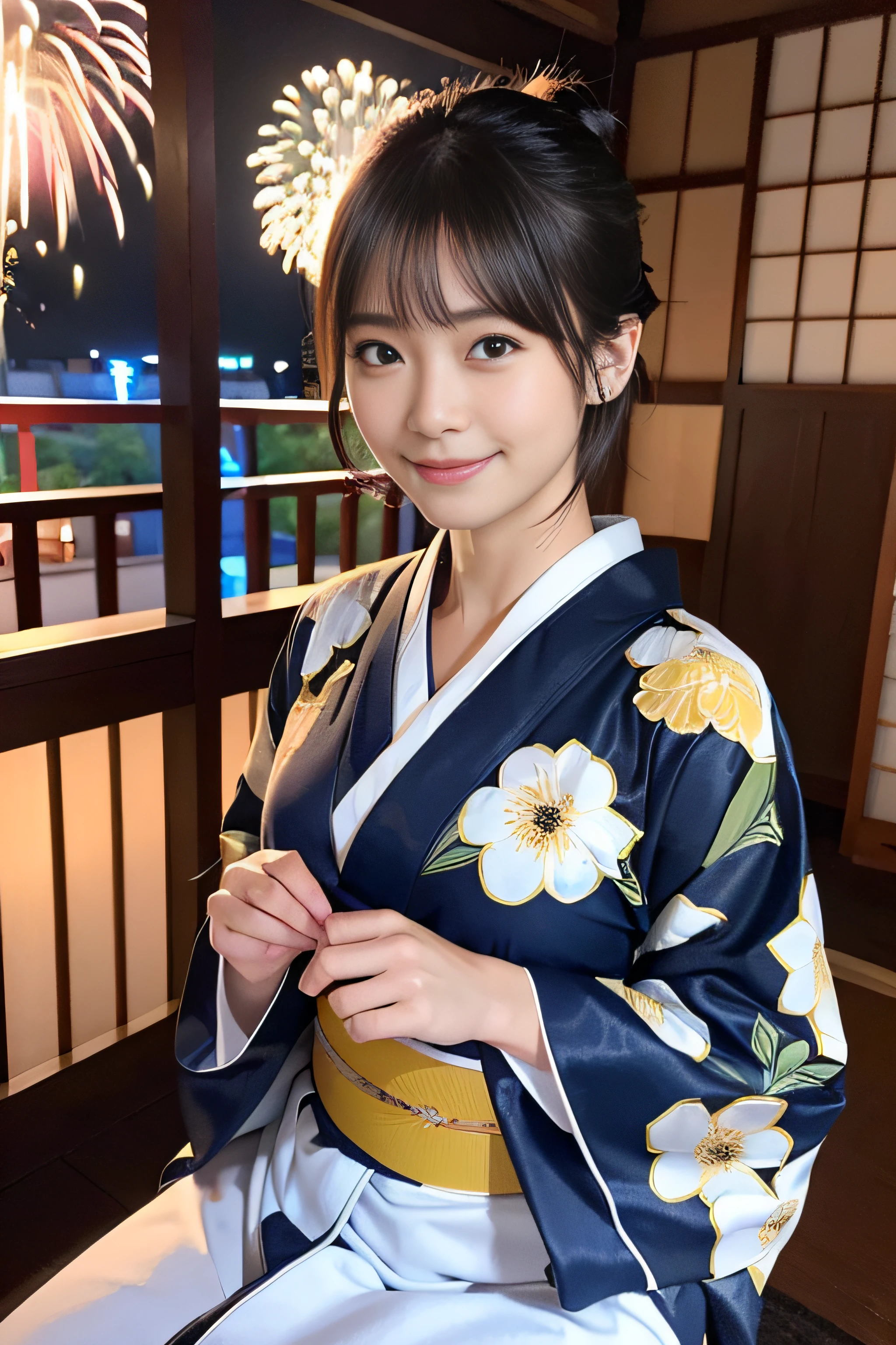 top-quality、​masterpiece、ultra res、cute girl face、Onsen inn、Wearing a yukata、full bodyesbian、Famous actresses of Japan、very beautif