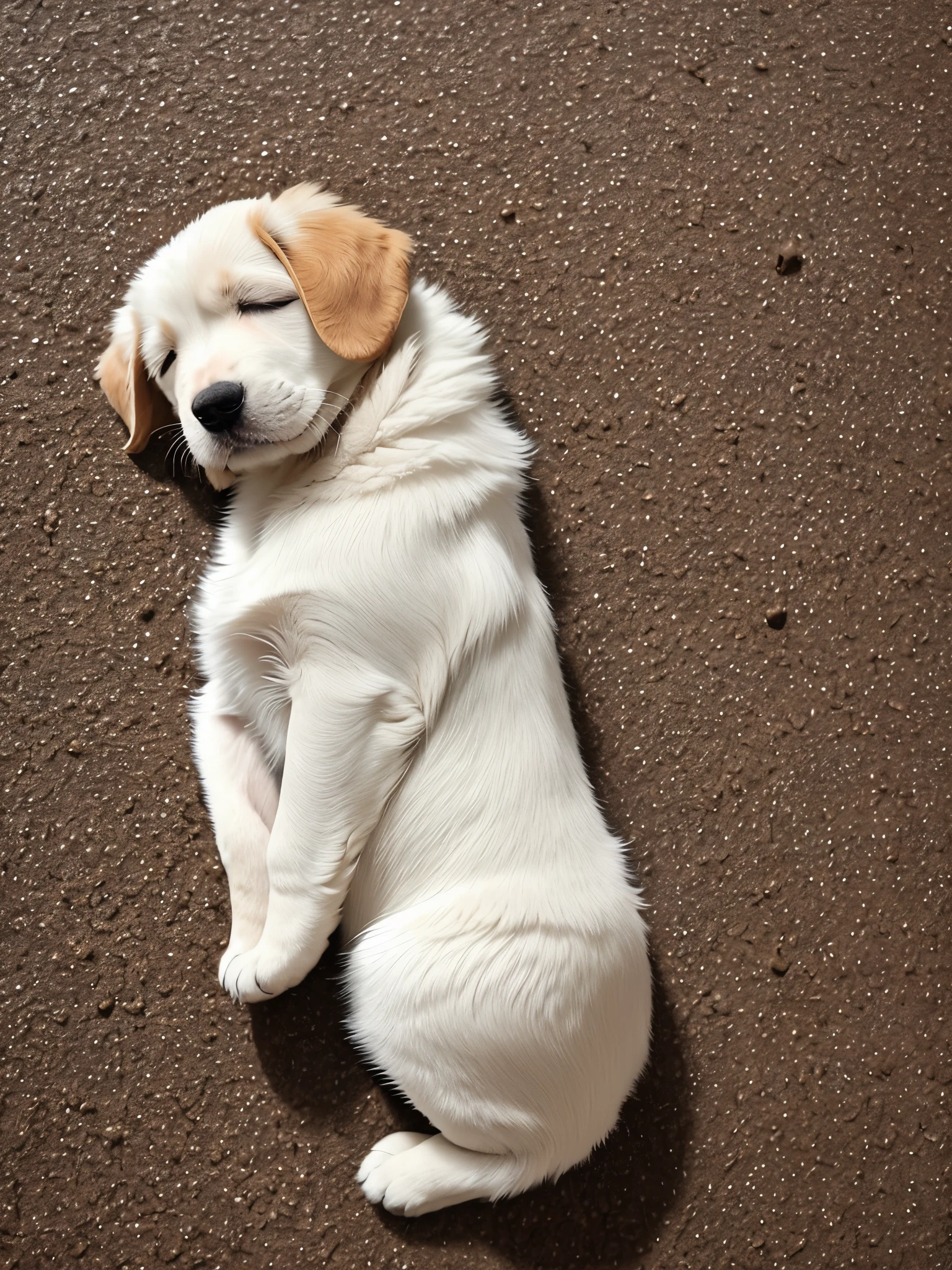 Puppy sleeping under raining