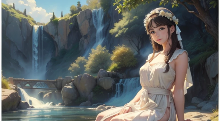 (best quality,4k,8k,highres,masterpiece:1.2),ultra-detailed,realistic,photorealistic:1.37,A girl bending over in a flowing skirt,detailed face and body,long curly hair,feminine posture,graceful movement,beautiful garden scenery,lush greenery,colorful flowers,bright sunlight,soft and warm lighting,subtle shadows,artistic oil painting,impressionistic style,vibrant colors,loose brushstrokes,nudity,evoking a sense of tranquility and beauty.