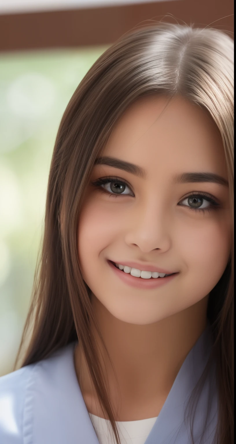 (bragas de seda realistas:1.3),(Mirando directamente al espectador:1.5),(gran sonrisa:1.2)32K, Obra maestra, Foto RAW, La mejor calidad, fotorrealista, Fondo de pantalla CG Unity 32k altamente detallado, Profundidad de campos, cinematiclight, Destello de lente, Trazado de rayos, (cara extremadamente hermosa, labios hermosos, Hermosos ojos), Cara detallada intrincada, ((Piel ultra detallada)) 1chica en, Sombra profunda, The cutest and most beautiful Japanese girl, super idol, 1 girl,(sonrisa feliz:1.3), ojos claros, Disparo frontal, (Pale skin), (ojos grandes:1.2), Cara hacia adelante, (brown hairs), muslos gruesos, (japanese school uniform:1.1),(ojos dobles:1.3),long eyeslashes,(Bragas blancas:1.2),rostro equilibrado y elegante,(small mouth:1.1),Droopy Eyes, Cubby