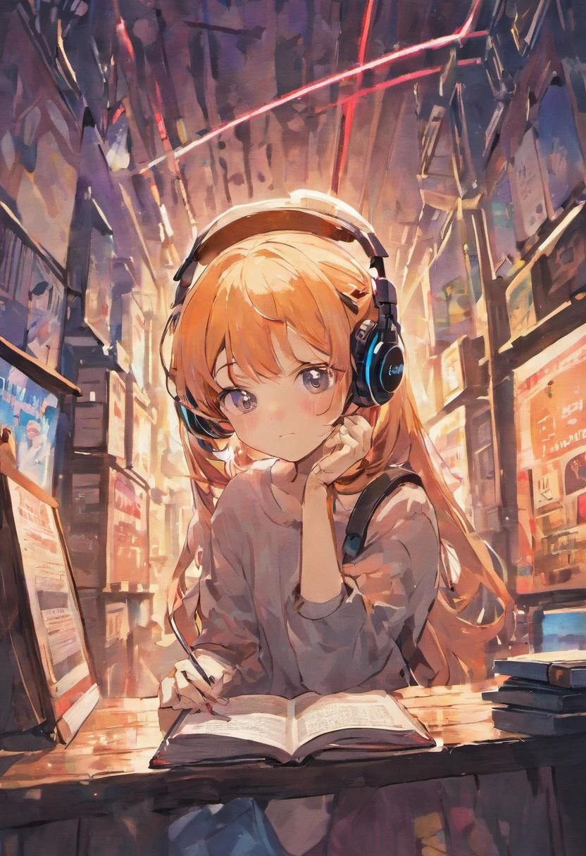 Books surround girl wearing headphones,Reading,Rambled,radio station