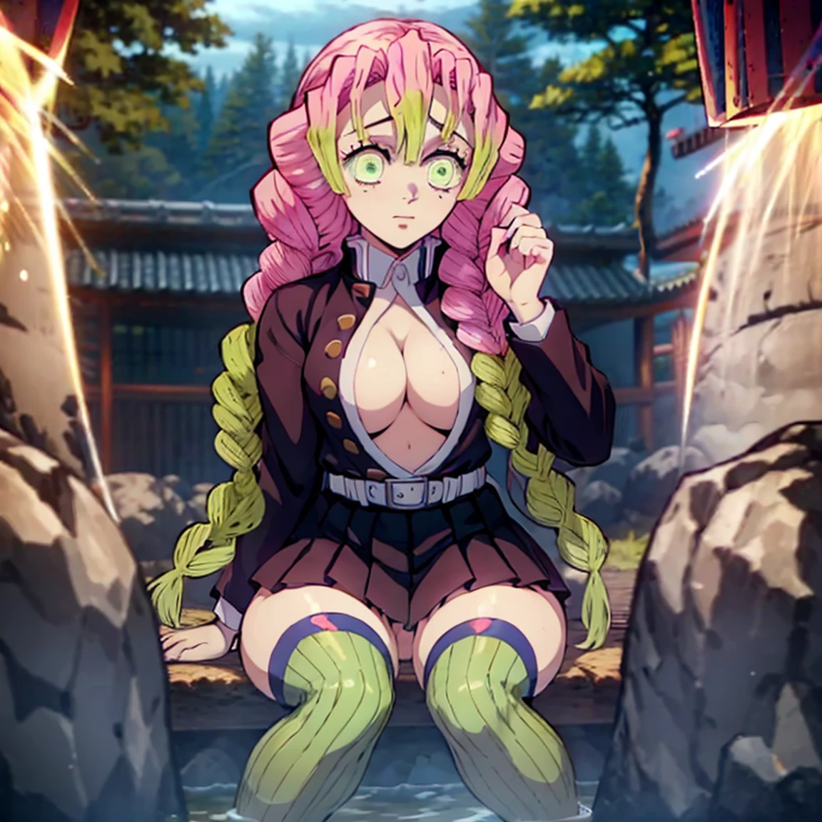 Mitsuri Kanroji, DESNUDA (pelo rosa con las puntas verdes) (cuerpo completo) (TOTALMENTE DESNUDA) (tetas grandes) (pussy juice) (Demon Slayer: Kimetsu no Yaiba)