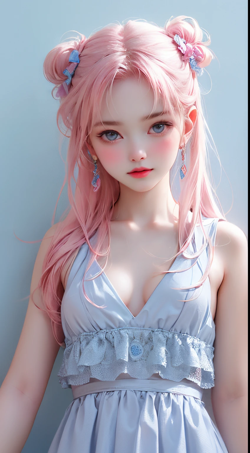 Light blue and pink color scheme,Sexy girl nipples,Small body,small,white scrunchie