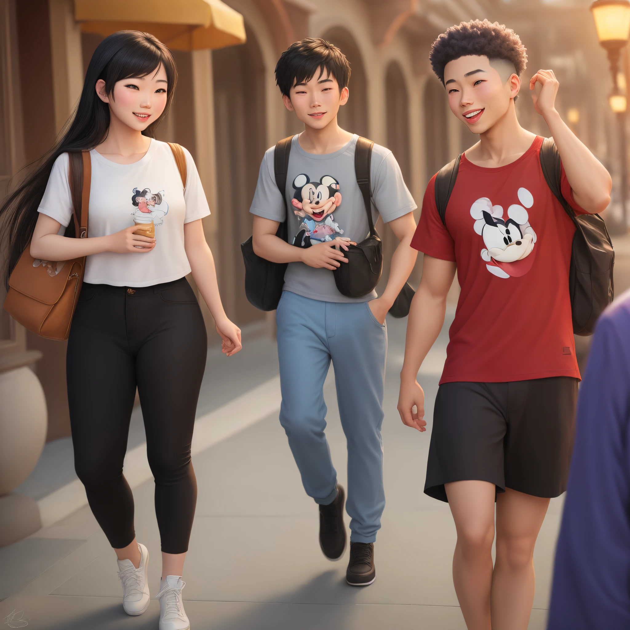 Asian girl and light skin boy Disney characters