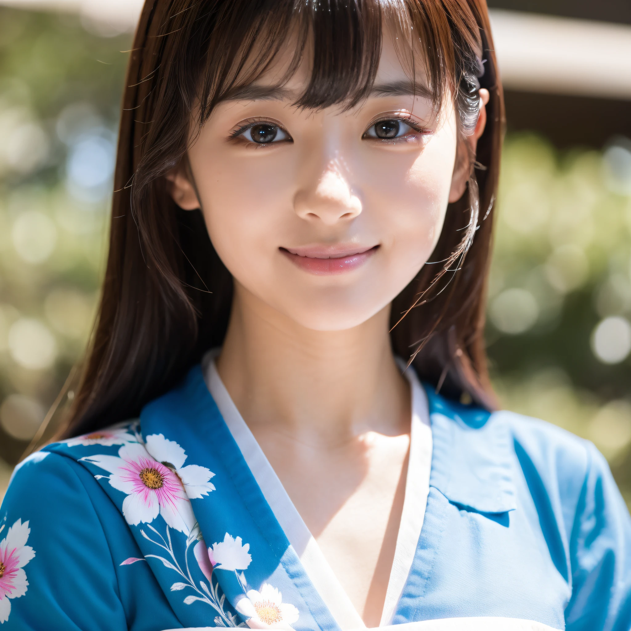 Beautiful woman in neat Japanese clothes、((best qualtiy、8k masterpieces:1.3))、foco nítido:1.2、(ultra beautiful faces:1.0)、(shinny skin:1.0)、photos realistic、A dark-haired、Video Lighting、High-definition eyes and face、Video Lighting、Japan Idol Actress、from the front side、medium breasts、Smile、Slender Abs Beauty、Whole body、In furisode