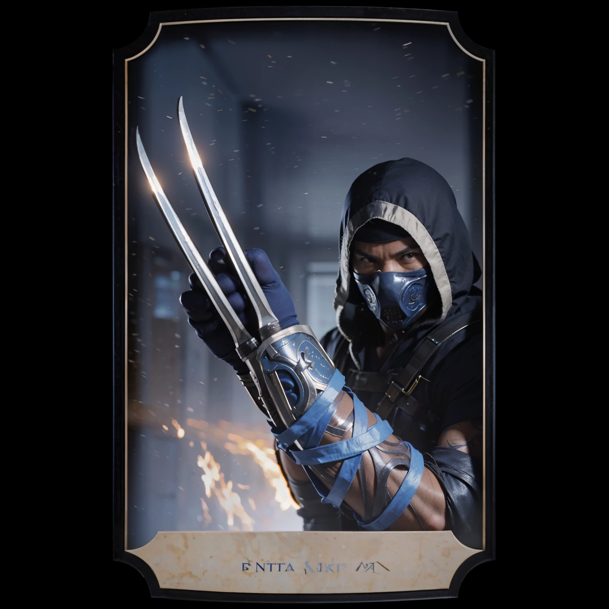 (masterpiece),(best quality:1.0),(ultra high resolution:1.0), lin kuei warrior,bad face, mortal kombat, closeup,1 guy,detailed, face focus, muscular, 8k wallpaper, full body