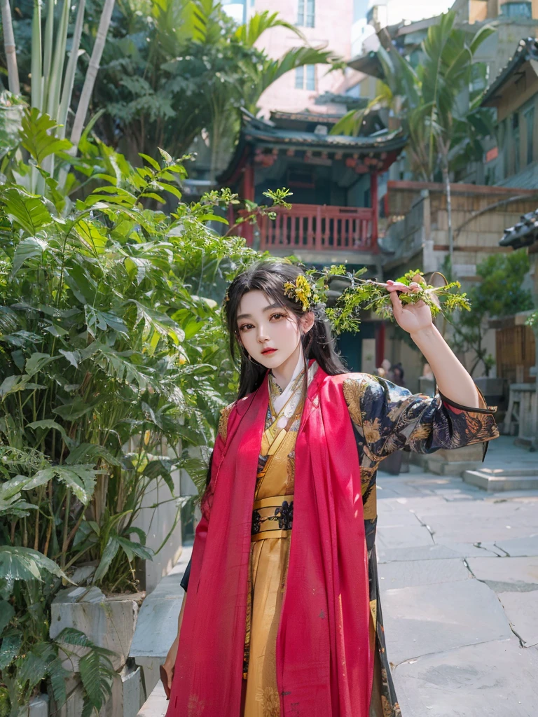 araffe woman in a yellow kimono sitting on a ledge, palace ， a girl in hanfu, realistic anime 3 d style, artwork in the style of guweiz, beautiful character painting, 3 d anime realistic, trending on cgstation, anime styled 3d, wearing ancient chinese clothes, chinese girl, artgerm and atey ghailan