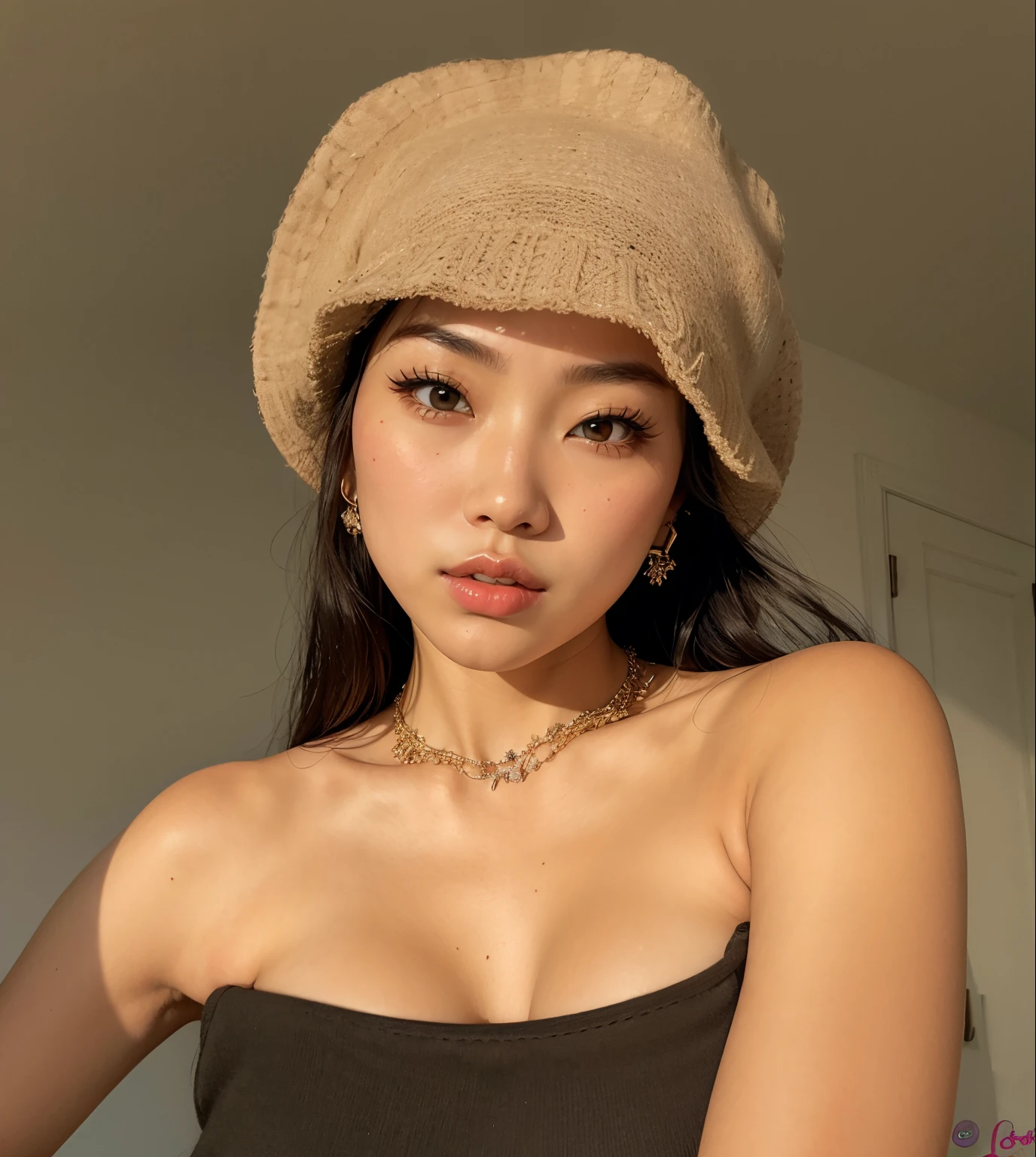 Jennie wearing a hat and necklace, wearing a chocker and cute hat, gemma chen, with hat, an Asian woman, a young asian woman, Retrato Sophie Mudd, basia tran |, She is wearing a hat, louise zhang, wearing a cute hat, Mai Anh Tran, detailed face of a asian girl, Lulu Chen, Asian face, jennie blackpink