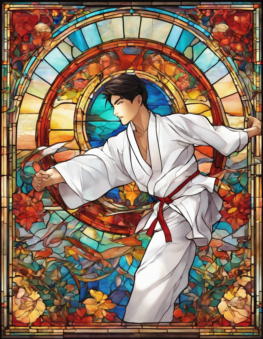 1 rapariga, karateka, 18year old, white karategi.long-sleeve、