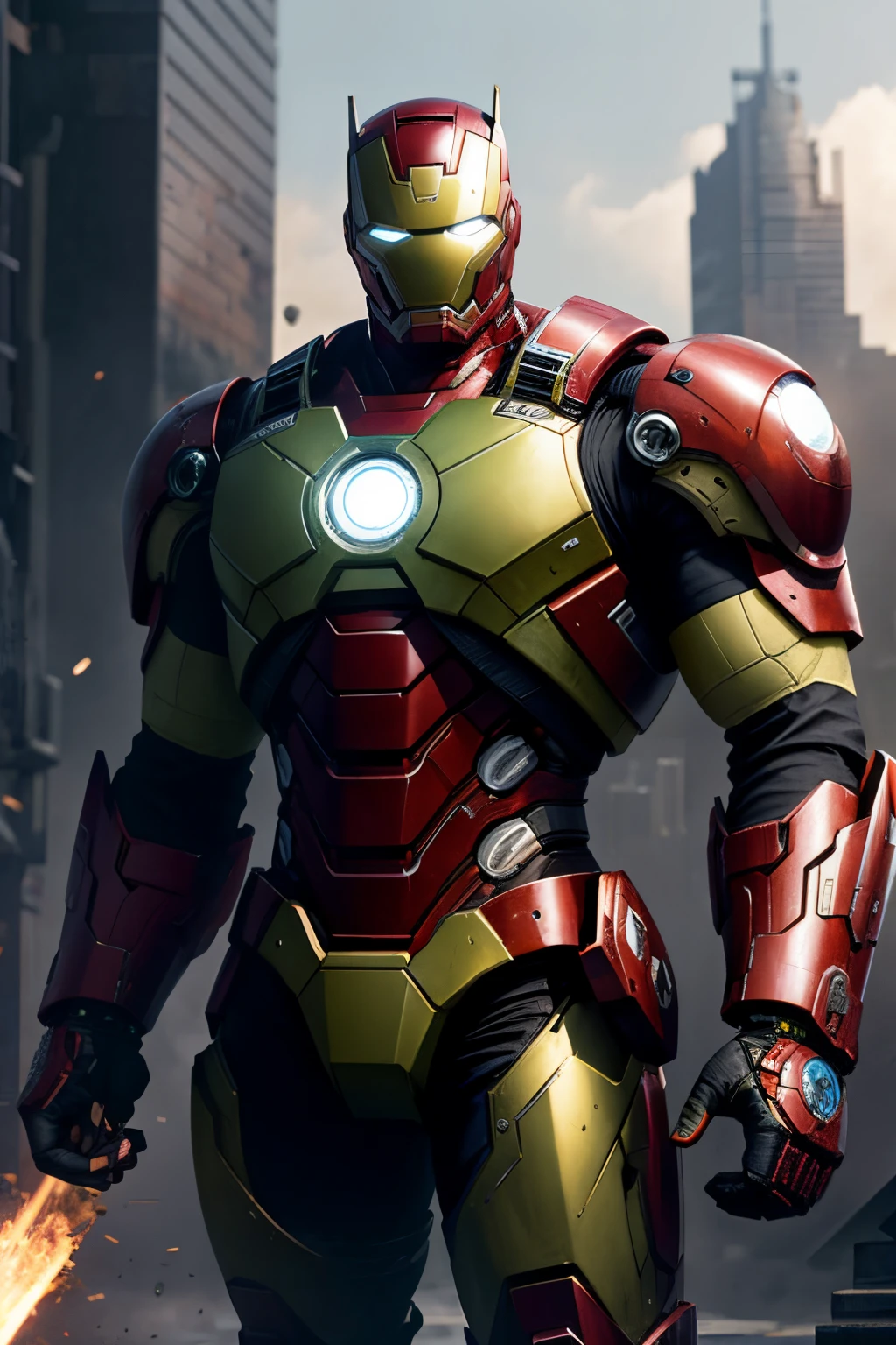Android like marvel's hulkbuster, Cyberpunk, 8k, with helmet like ironman, with armor full white and black color