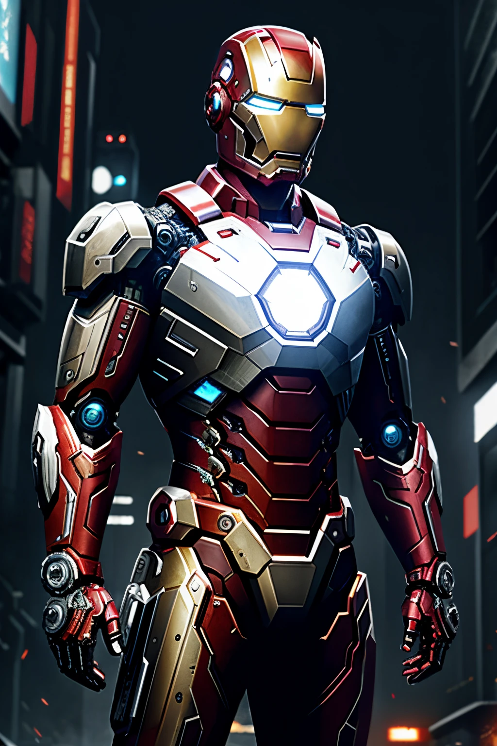 Android like marvel's war-machine, Cyberpunk, 8k, with helmet like ironman, with armor full white and black color