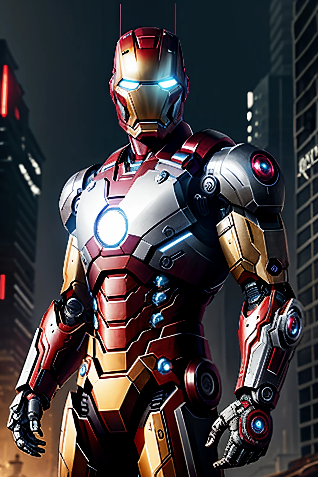 Android like marvel's war-machine, Cyberpunk, 8k, with helmet like ironman, with armor full white and black color