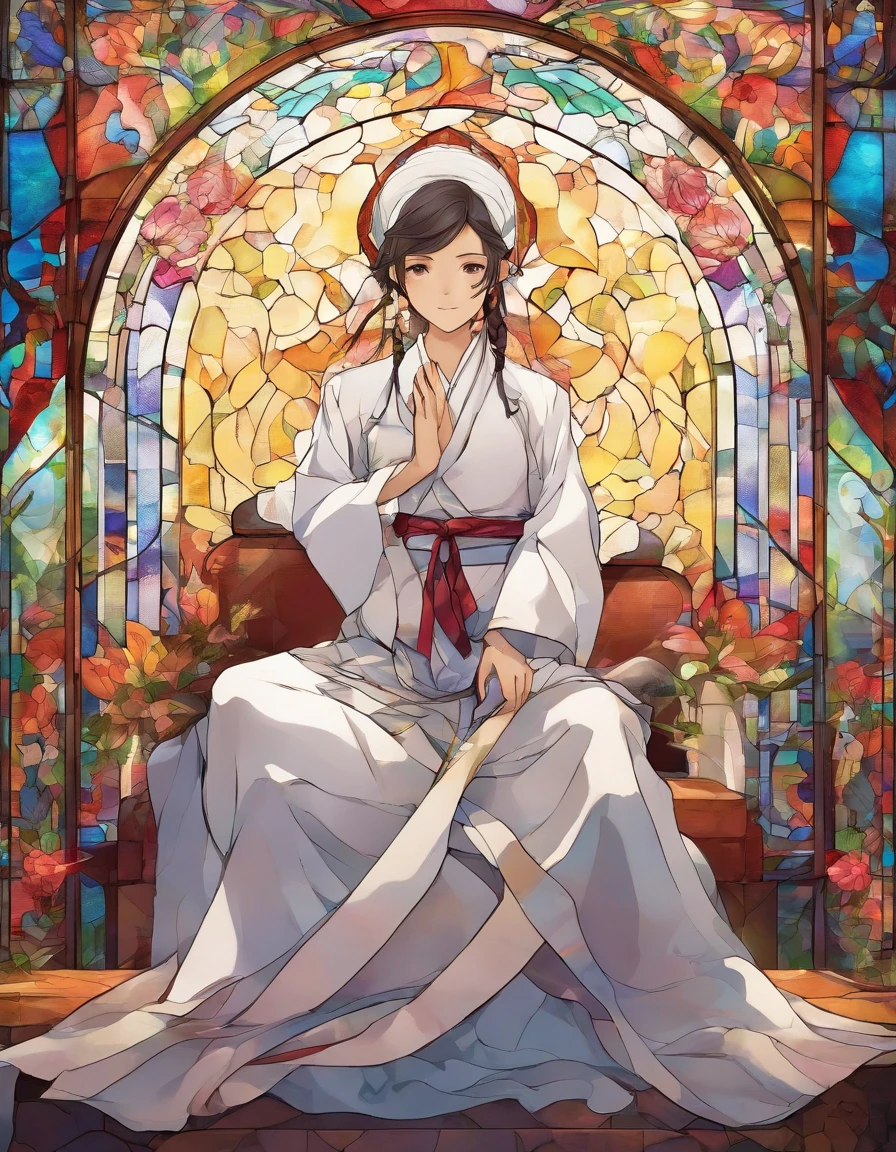 1 rapariga, Empty-handed home, 18year old, long-sleeve,long trousers、White Karate Uniform、length hair、Beautiful face