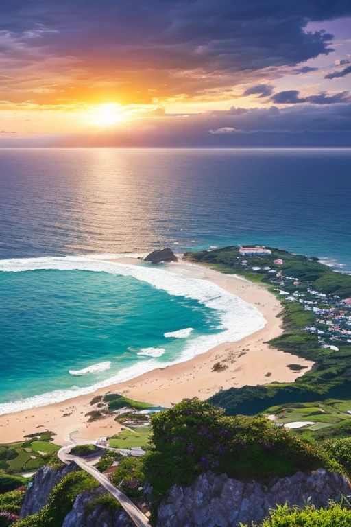 （Best Shots、Realistic Photos、３２K、An ultra-high picture quality、ultra-quality、Attention to detail）Bird's perspective、big horizon、An island appeared across the sea、Earth can be seen in the background、A beautiful meteor falls、landscape shot、most beautiful photo、thunder clouds、Beautiful sunset illuminated by the sun