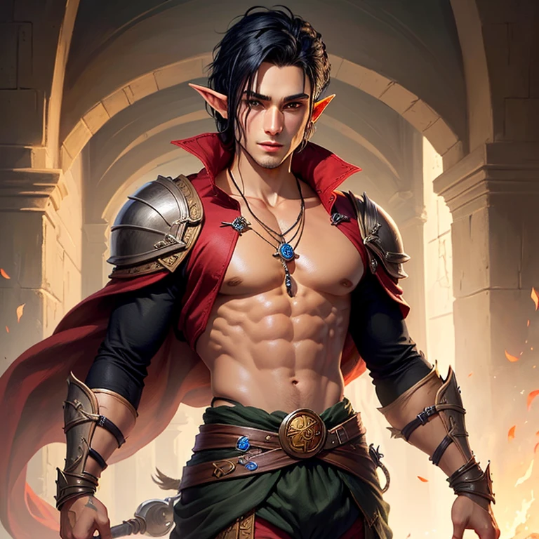 DnD half elf rouge male black hair