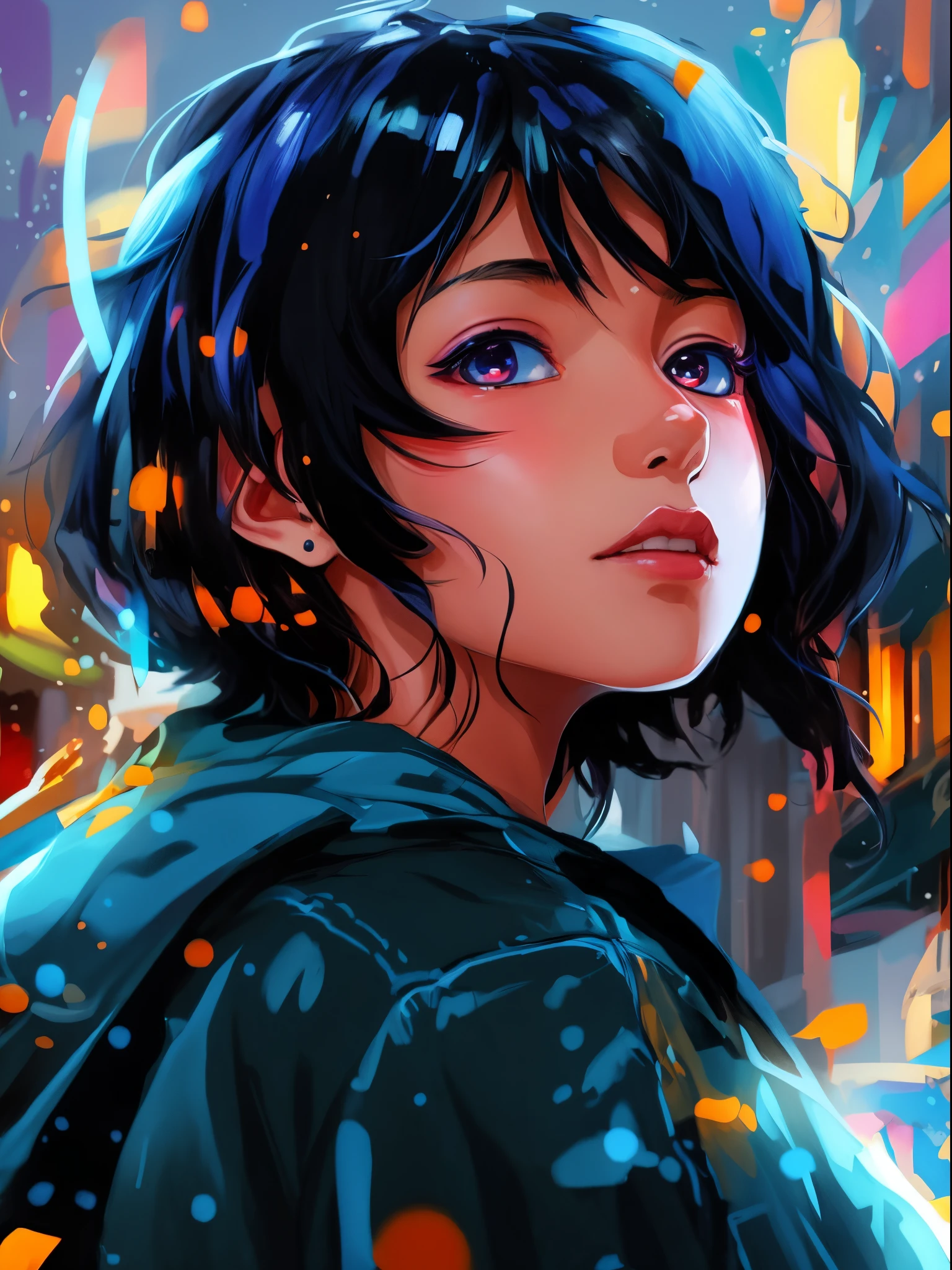 a black  boy with a bright hair and a blue jacket looks at the camera, inspired by Yuumei, digital anime art, colorful digital painting, rossdraws cartoon vibrant, anime style 4 k, black boy  alice x. zhang, by Yuumei, digital anime illustration, beautiful anime portrait, vibrant digital painting, detailed digital anime art, anime digital art