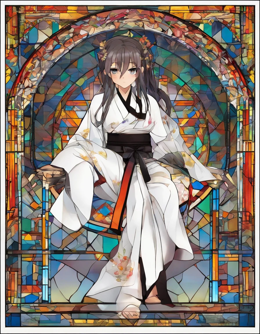 1 rapariga, Empty-handed home, 18year old, long-sleeve,long trousers、White Karate Uniform、Black belt、length hair、Beautiful face、The obi knot is in the middle