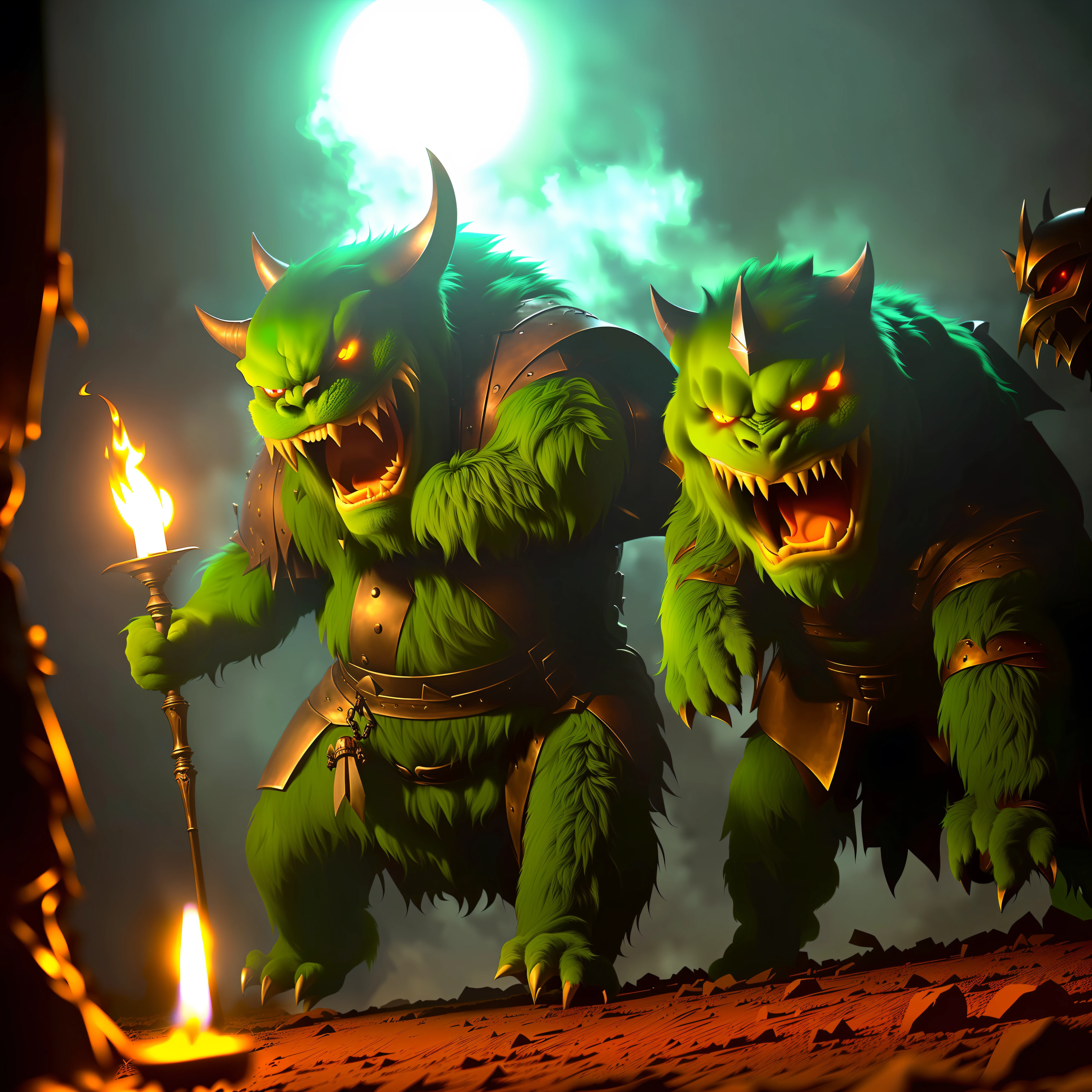 (Chinese Costume, cena de batalha) Sob a luz de velas, the monster's green face and fangs are terrifying. The general drew his halberd and advanced bravely, perseguindo o monstro em um beco. De volta ao quarto, o general de repente sentiu seu rabo enrolado, and turned his head to see the monster following silently and smiling. O general ficou furioso, e ele repreendeu: "Como esse monstro de pele grossa pode sobreviver no mundo!" "