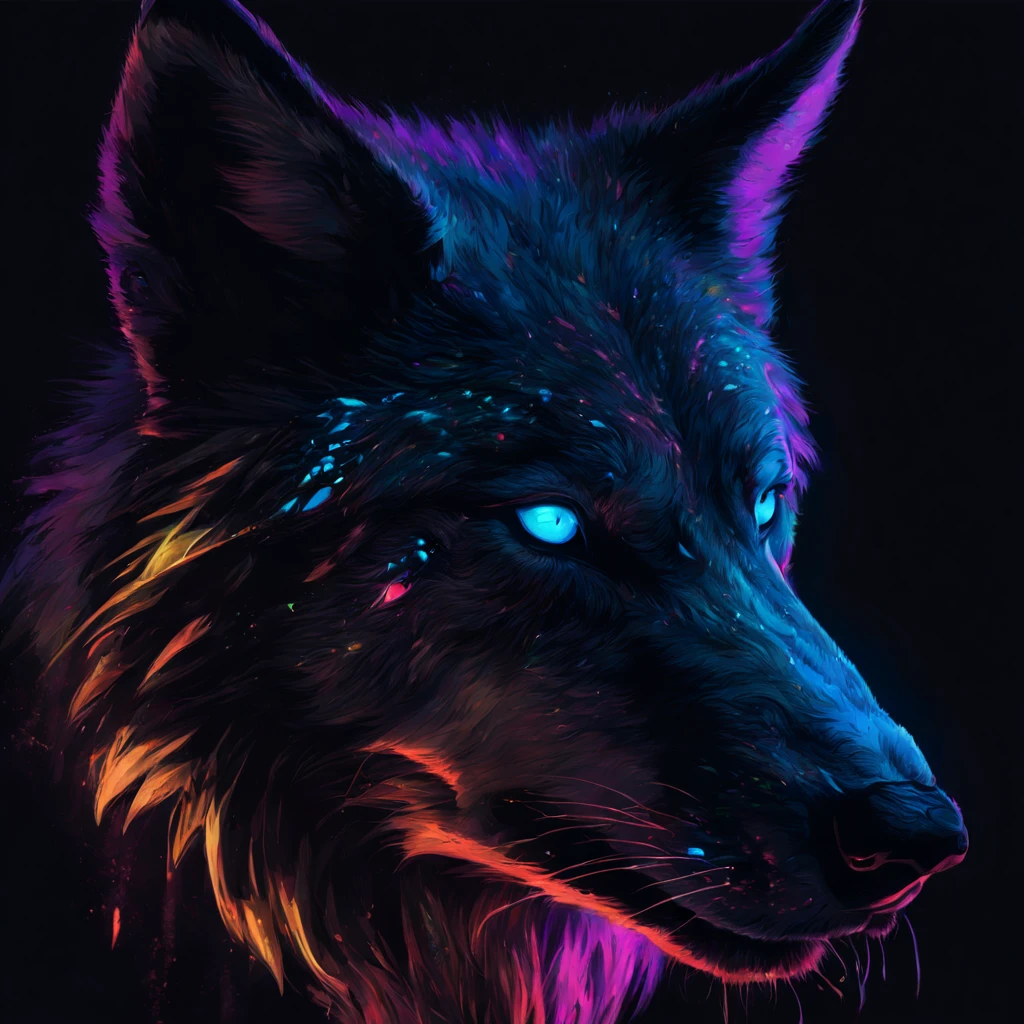 Portrait of a Wolf with blacklight makeup, fantasy, highly detailed, digital painting, artstation, concept art, sharp focus, illustration,
