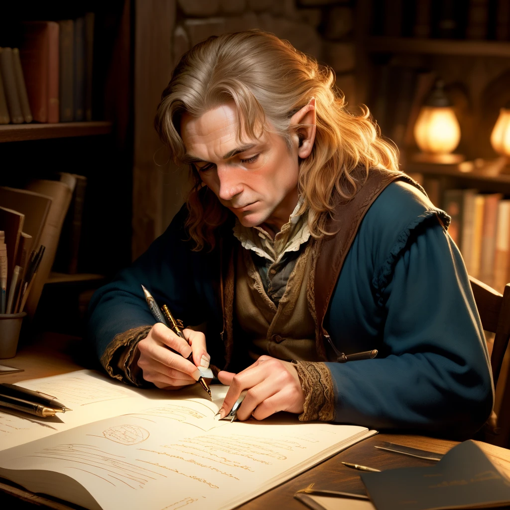 Bilbo baggins writing there and back again