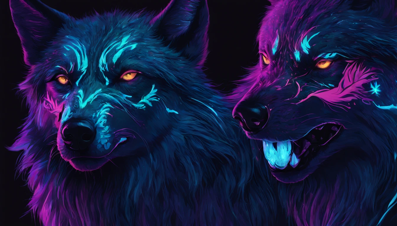Portrait of a Wolf with blacklight makeup, fantasy, highly detailed, digital painting, artstation, concept art, sharp focus, illustration,