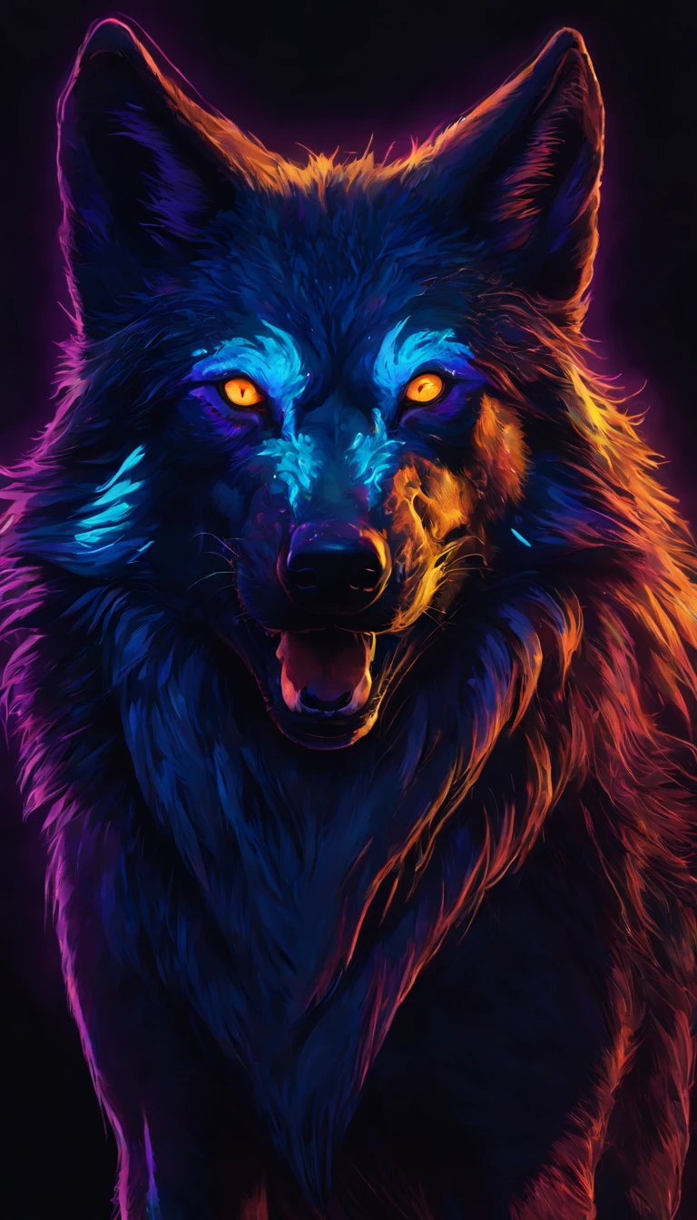 Portrait of a Wolf with blacklight makeup, fantasy, highly detailed, digital painting, artstation, concept art, sharp focus, illustration,