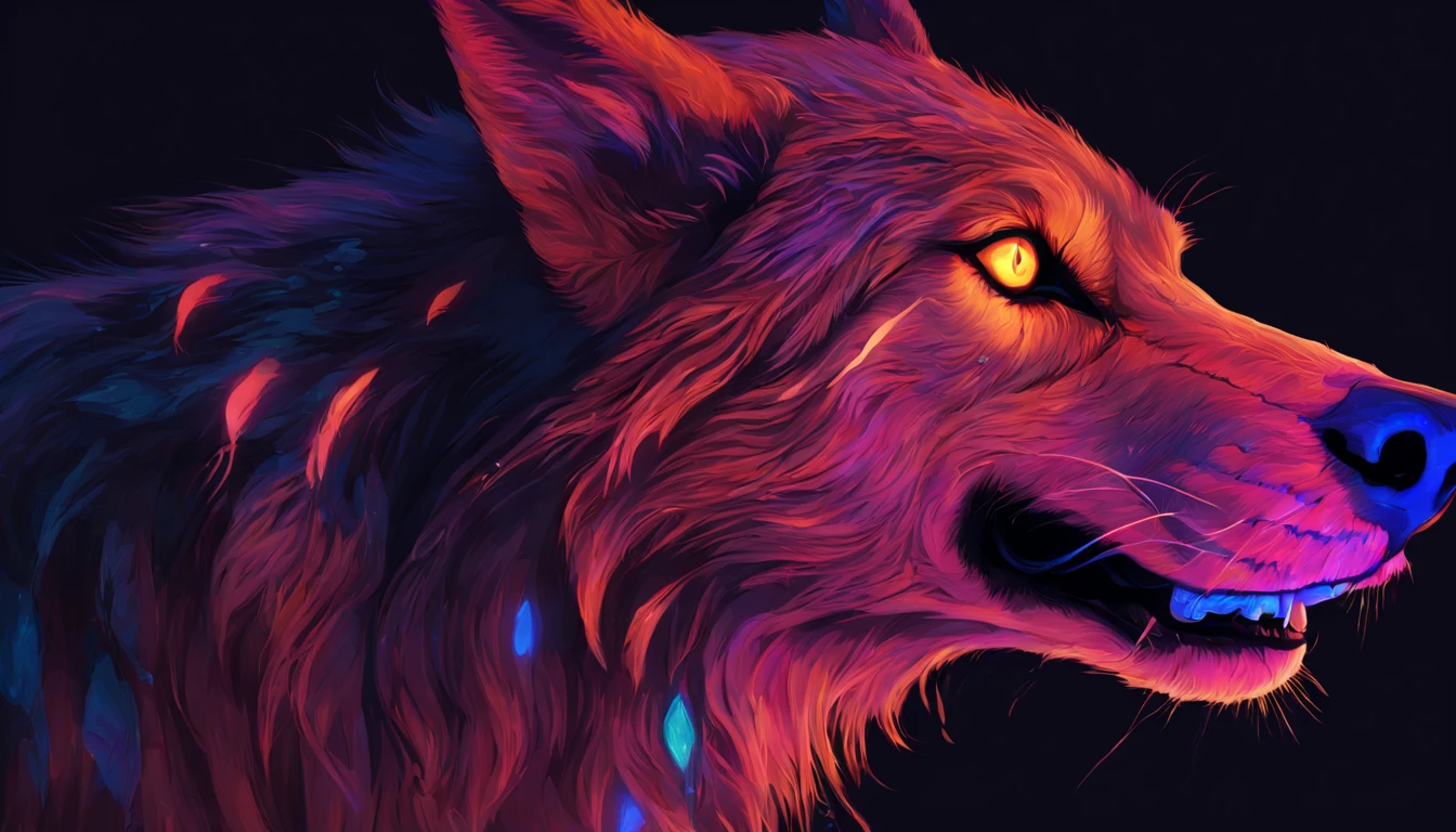 Portrait of a Wolf with blacklight makeup, fantasy, highly detailed, digital painting, artstation, concept art, sharp focus, illustration,