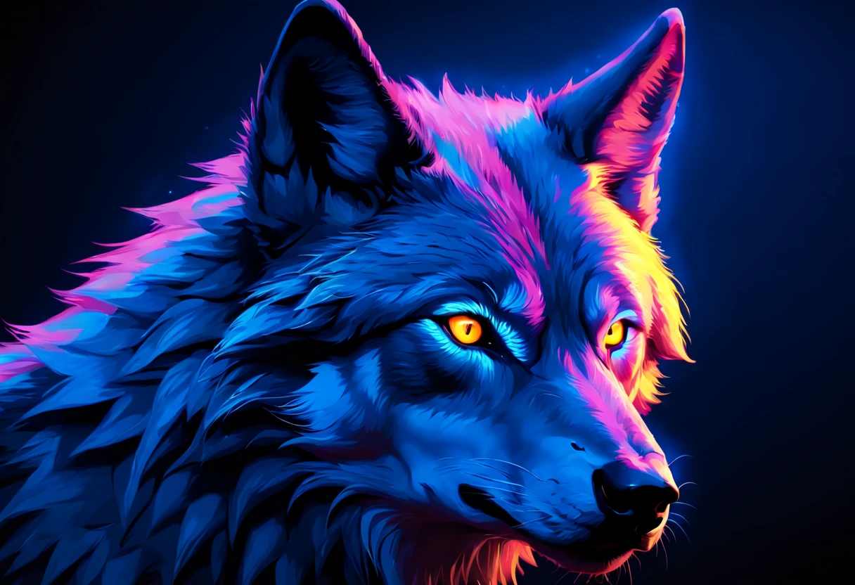 Portrait of a Wolf with blacklight makeup, fantasy, highly detailed, digital painting, artstation, concept art, sharp focus, illustration,