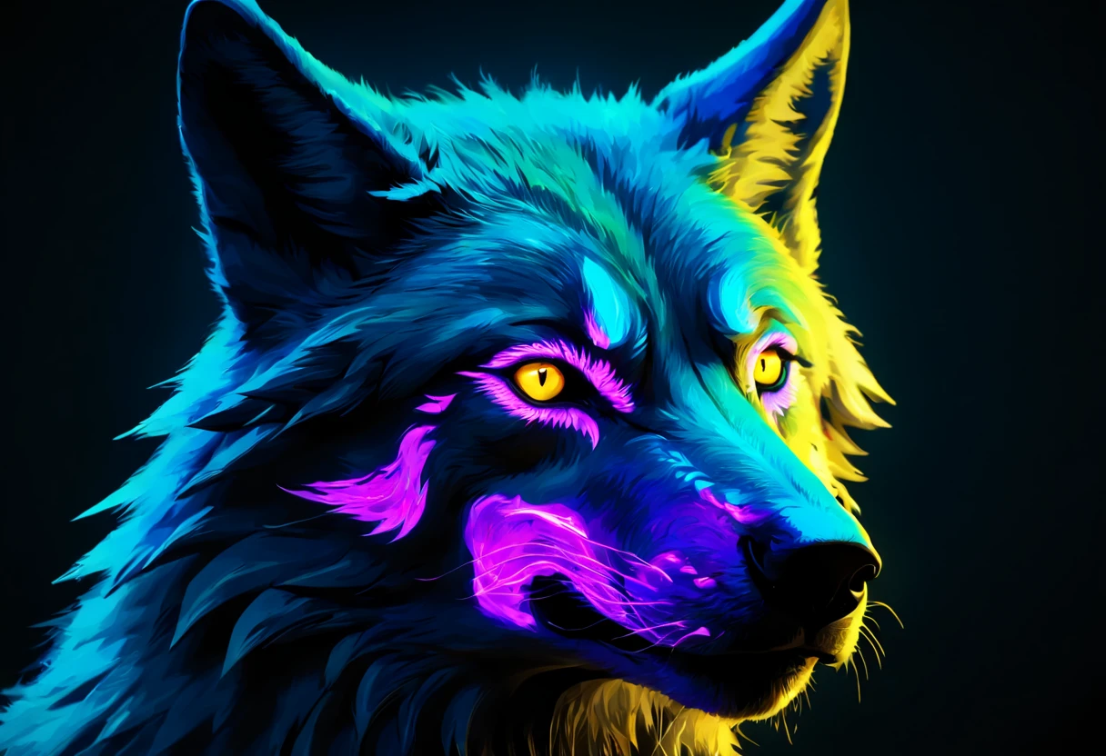 Portrait of a Wolf with blacklight makeup, fantasy, highly detailed, digital painting, artstation, concept art, sharp focus, illustration,