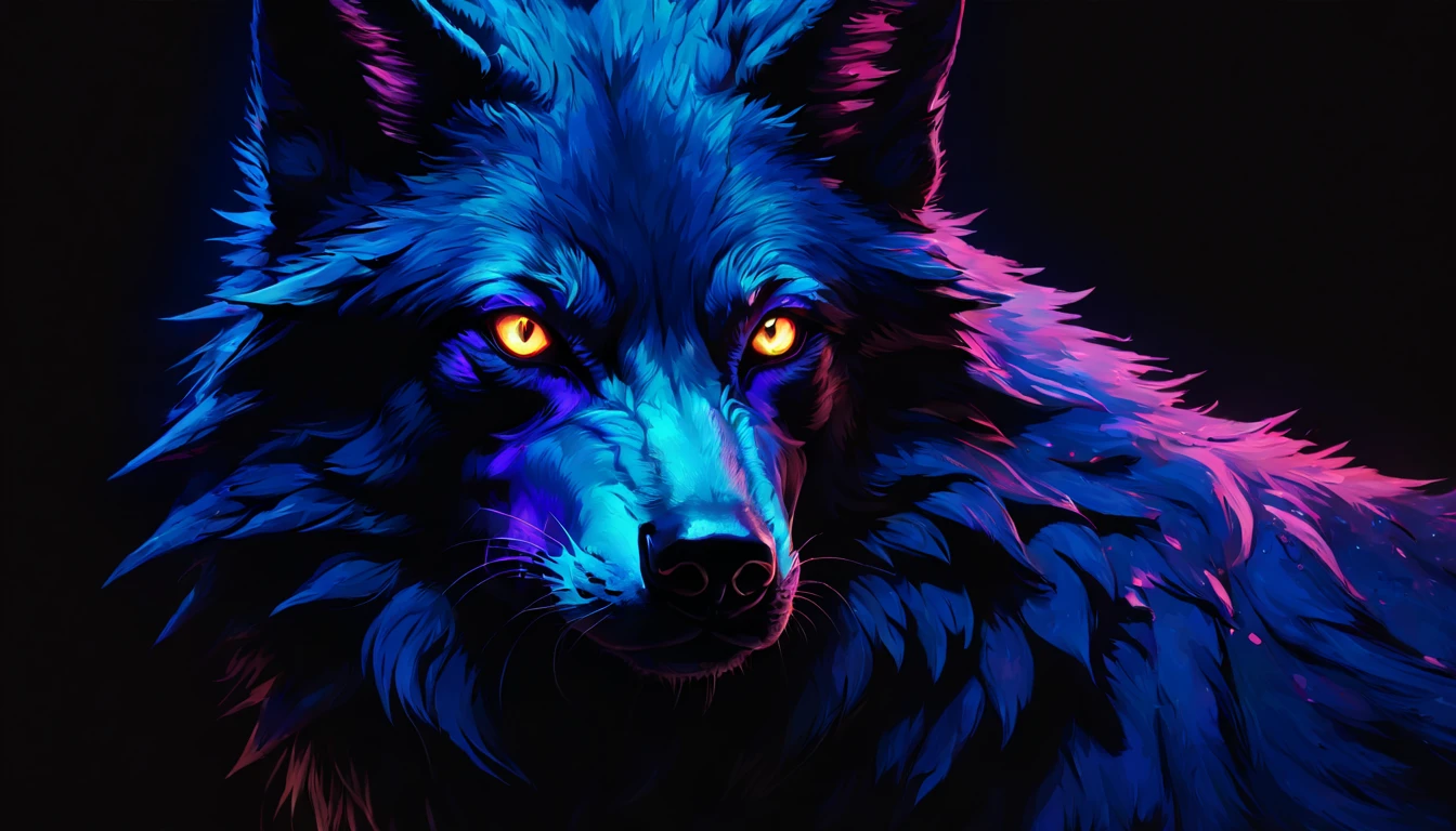 Portrait of a Wolf with blacklight makeup, fantasy, highly detailed, digital painting, artstation, concept art, sharp focus, illustration,