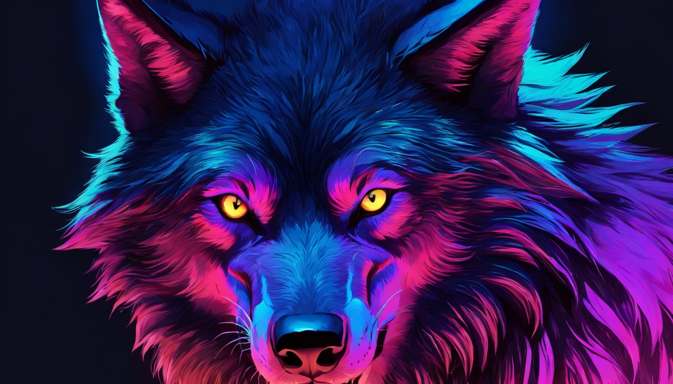 Portrait of a Wolf with blacklight makeup, fantasy, highly detailed, digital painting, artstation, concept art, sharp focus, illustration,