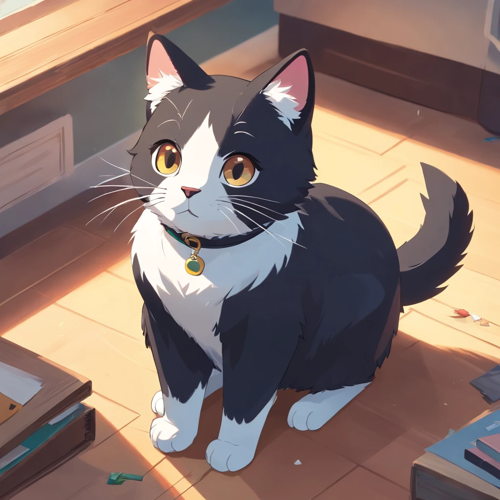 Cute isometric cat emoticon, tuxedo jack, black and white cat,  Raise paw to scratch