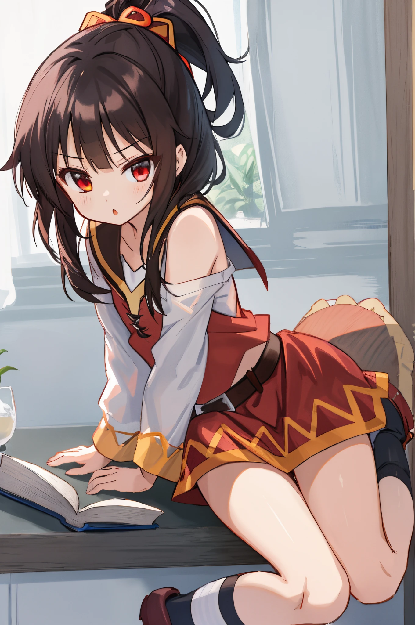 1girl (Megumin)em、only one、saia pelo、cabelo castanho curto、red eyes、saia branca、A camisa、saia plissada、comprimento do cabelo、sentado;、roupas escolares、camisa branca、manga comprida、sapato branco、colar de marinheiro、Ryōbi、Ao ar livre、Bancos、loop tape、Floral、meias、sapato、red bows、meia branca、Serafuku、flores vermelhas、Branco Cor do Marinheiro、red bows、architectural、franja、Serafuku branco、uma minissaia、dia、fechaduras laterais、coxas coxas coxas coxas coxas