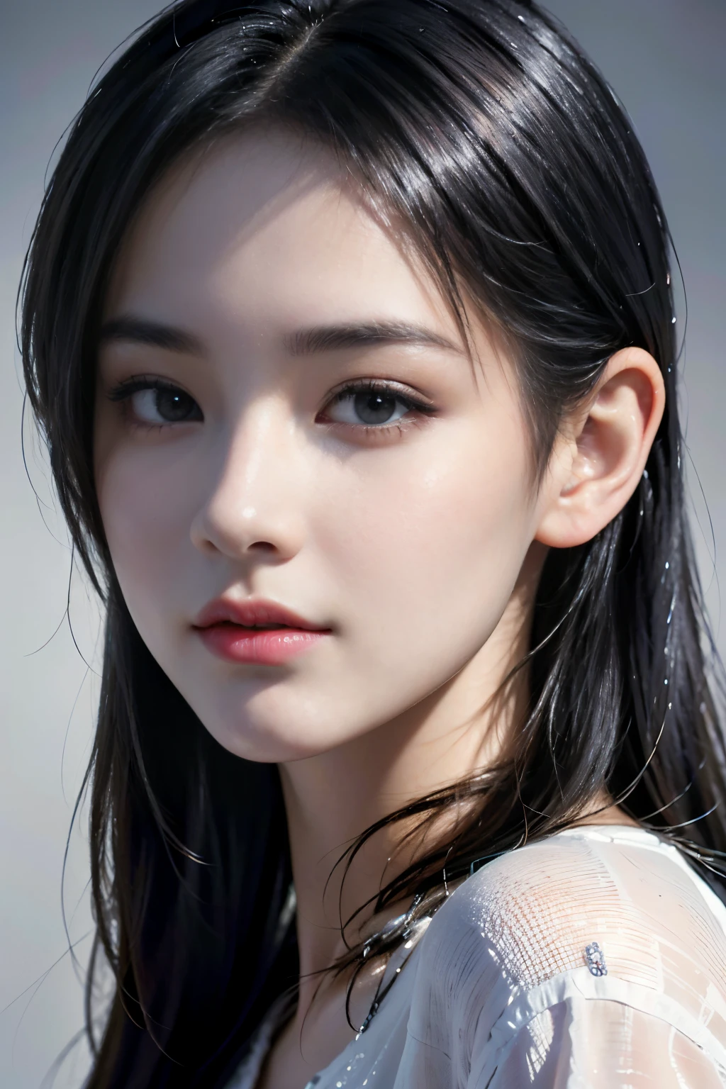 (best quality,4k,8k,highres,masterpiece:1.2),ultra-detailed,(realistic,photorealistic,photo-realistic:1.37),girl,close-up,gray background,beautiful detailed eyes,beautiful detailed lips,long eyelashes,soft and natural lighting,portrait