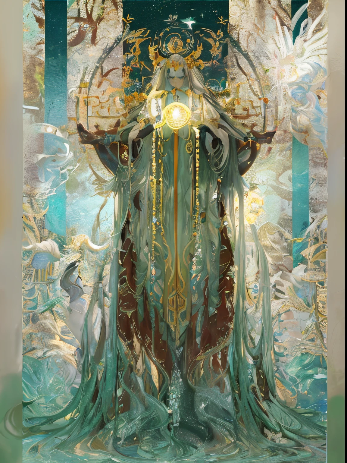 pascal blanche, AI Art God King, an ancient Chinese goddess, clothed in ethereal armor, God Emperor of Humanity, guanyin of the southern seas, Inspired by Huang Shen, jellyfish priestess, ( ( AI Art God King ) ), beeple and alphonse mucha