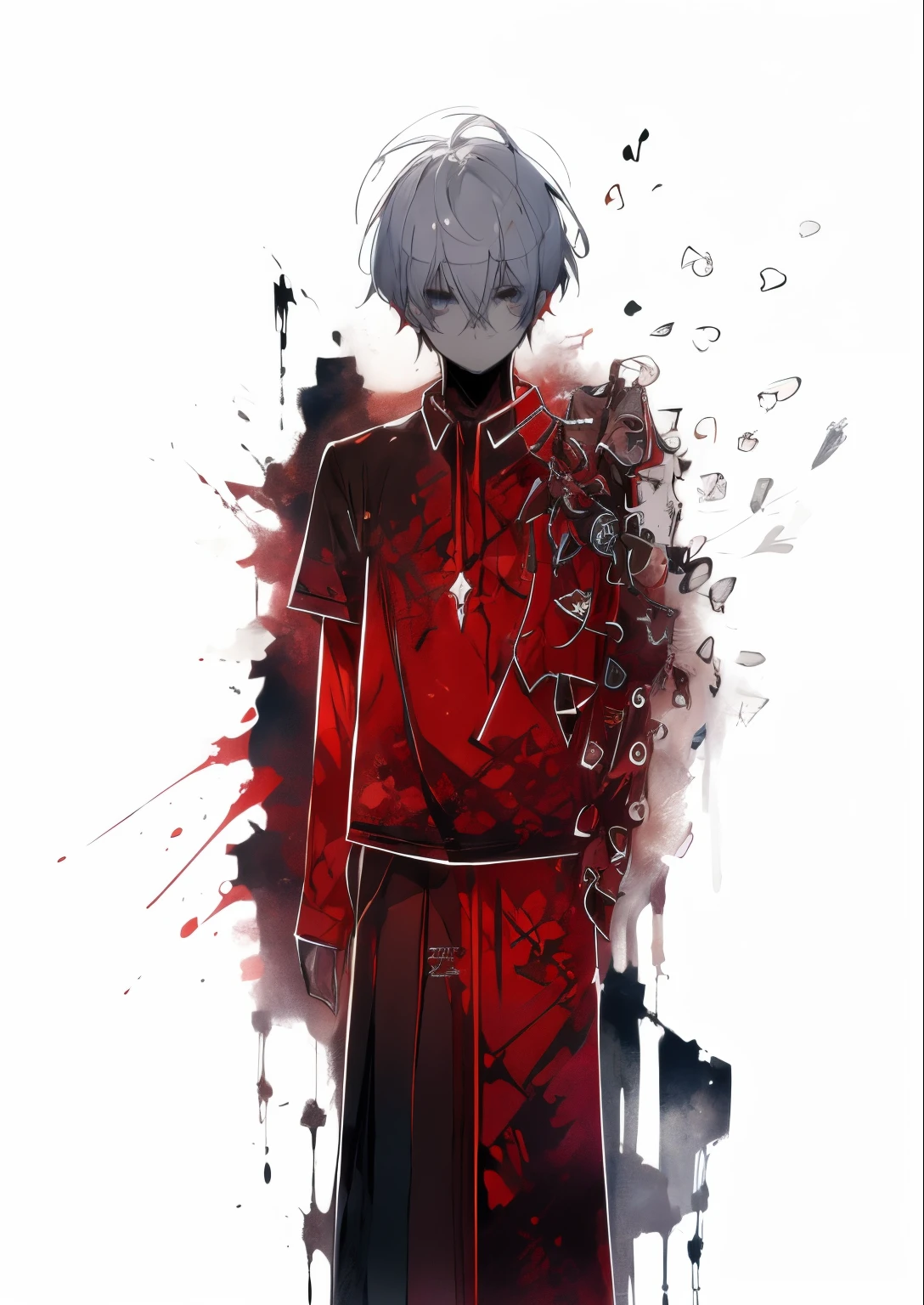A Shota boy,face drawn and pale,The right side of the body is slowly decomposing!dissipate!!style of anime,suspenseful