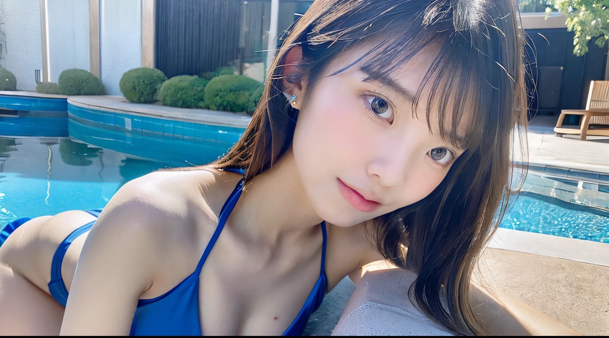 Cute beauty 18 years old in a blue bikini(F Cup Bust)