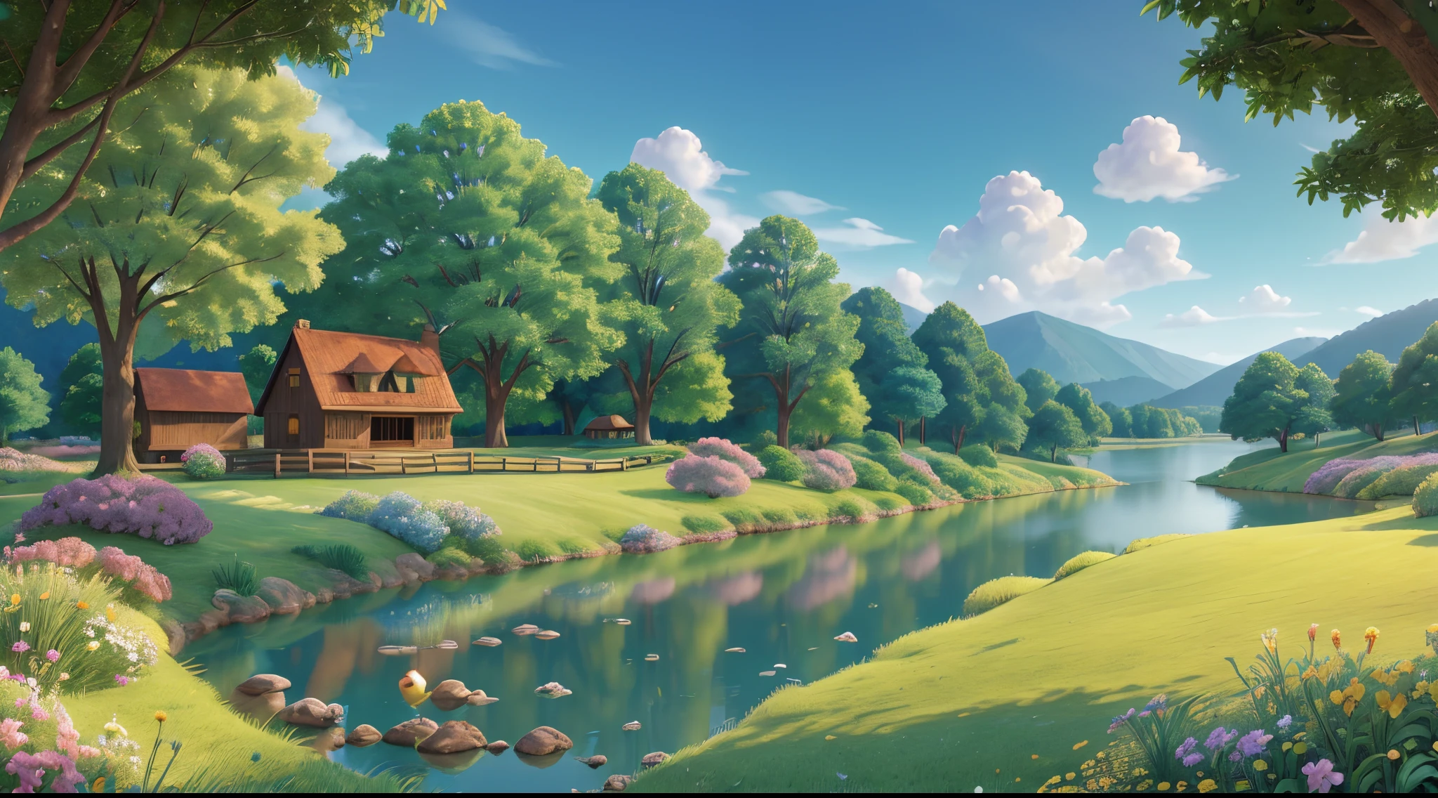 (best quality,4k,8k,highres,masterpiece:1.2),ultra-detailed,(realistic,photorealistic,photo-realistic:1.37),blue sky landscape,beautiful pixar style,happy, cozy, comfortable,adorable,cute,precious,kawaii,peaceful,serene,tranquil,harmonious,gorgeous,colorful,vibrant,animated,touching,joyful,playful,energetic,whimsical,scenic view,sunny day,cotton candy clouds,gentle breeze,fresh air,lush green grass,rolling hills,tall trees,sparkling river,peaceful lake,butterflies dancing,lovely flowers blooming,cheerful birds singing,friendly animals,smiling sun,soft fluffy clouds,fluffy white cumulus,glorious sunshine,incandescent light,positive vibes,comforting atmosphere,serenity all around,touch of magic,enchanted scenery,artistic sky,perfect composition,impressive depth of field,fantastic detailing,impeccable shading,vivid colors,picturesque setting,carefully crafted artwork,exquisite clarity,pixar-inspired charm,heartwarming ambiance,lovable characters,endearing expressions,uplifting mood,delightful experience.