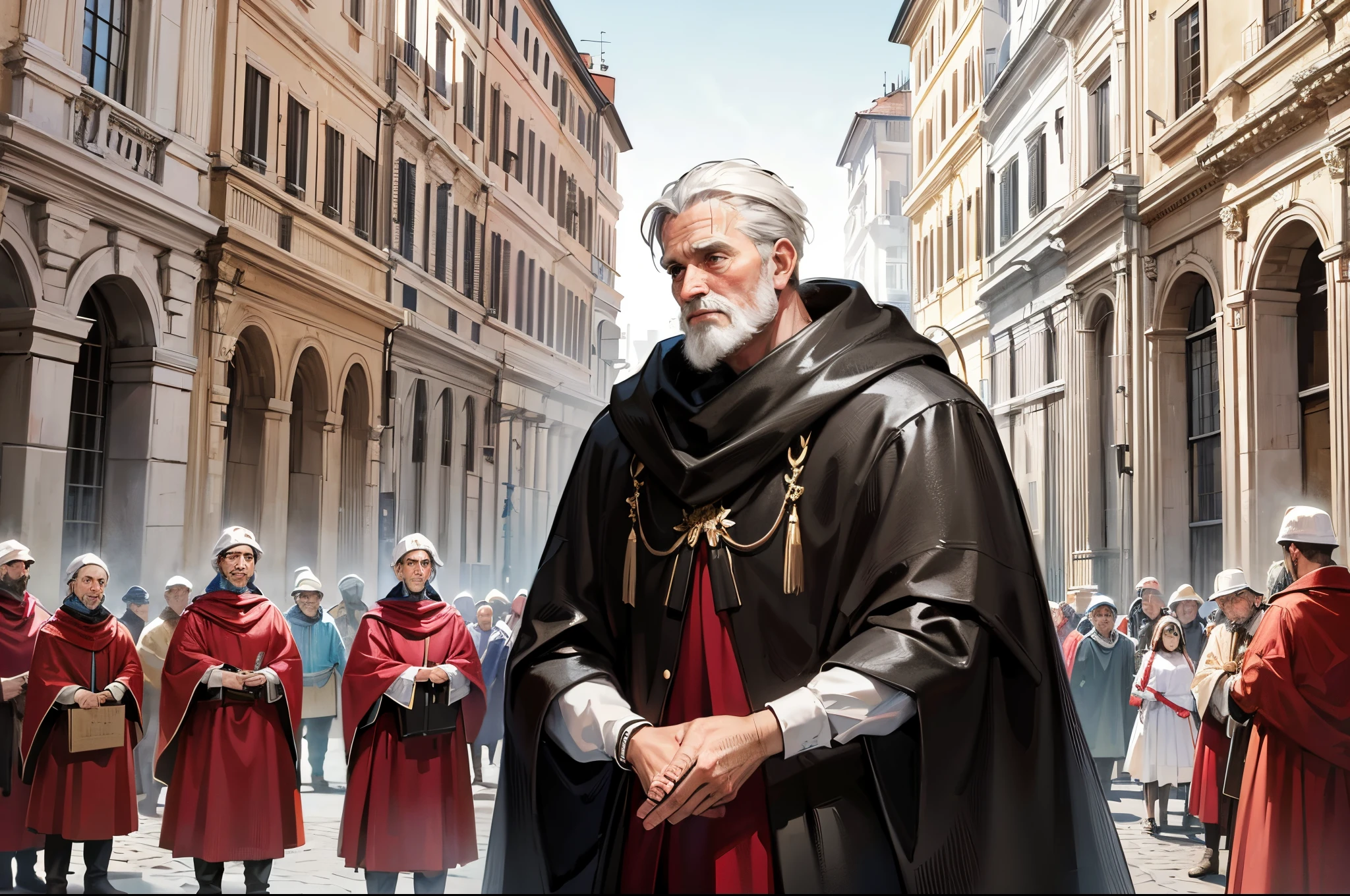 Generate an image capturing the intense atmosphere of early Rome, where a father had the legal right to execute a member of his own family.Each line images --auto --s2