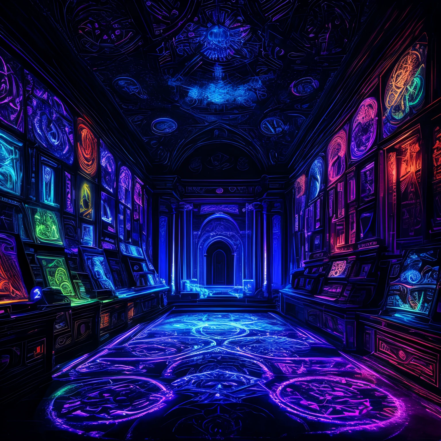 masterpiece, A code that emerges under the black light, art work, dark room