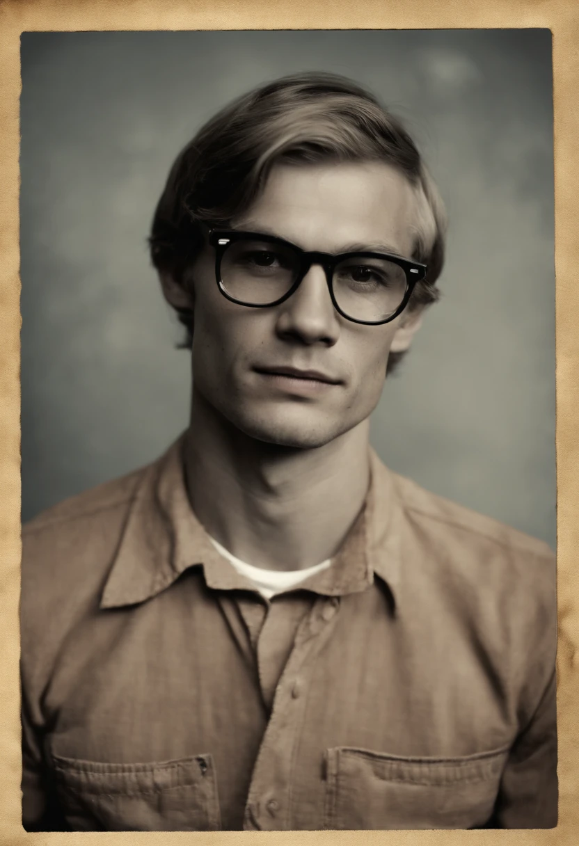 A photo of a vintage typewriter with a tattered leather case,American history,Jeffrey Dahmer, an infamous American serial killer, had an unassuming appearance that belied his gruesome criminal nature. He was of average build and height, with blonde hair and bespectacled, often described as looking ordinary or nondescript. Dahmer’s typical attire was casual and unremarkable, further contributing to his ability to blend into society without arousing suspicion. His facial expressions often appeared flat and emotionless, especially in police photographs and court appearances., male