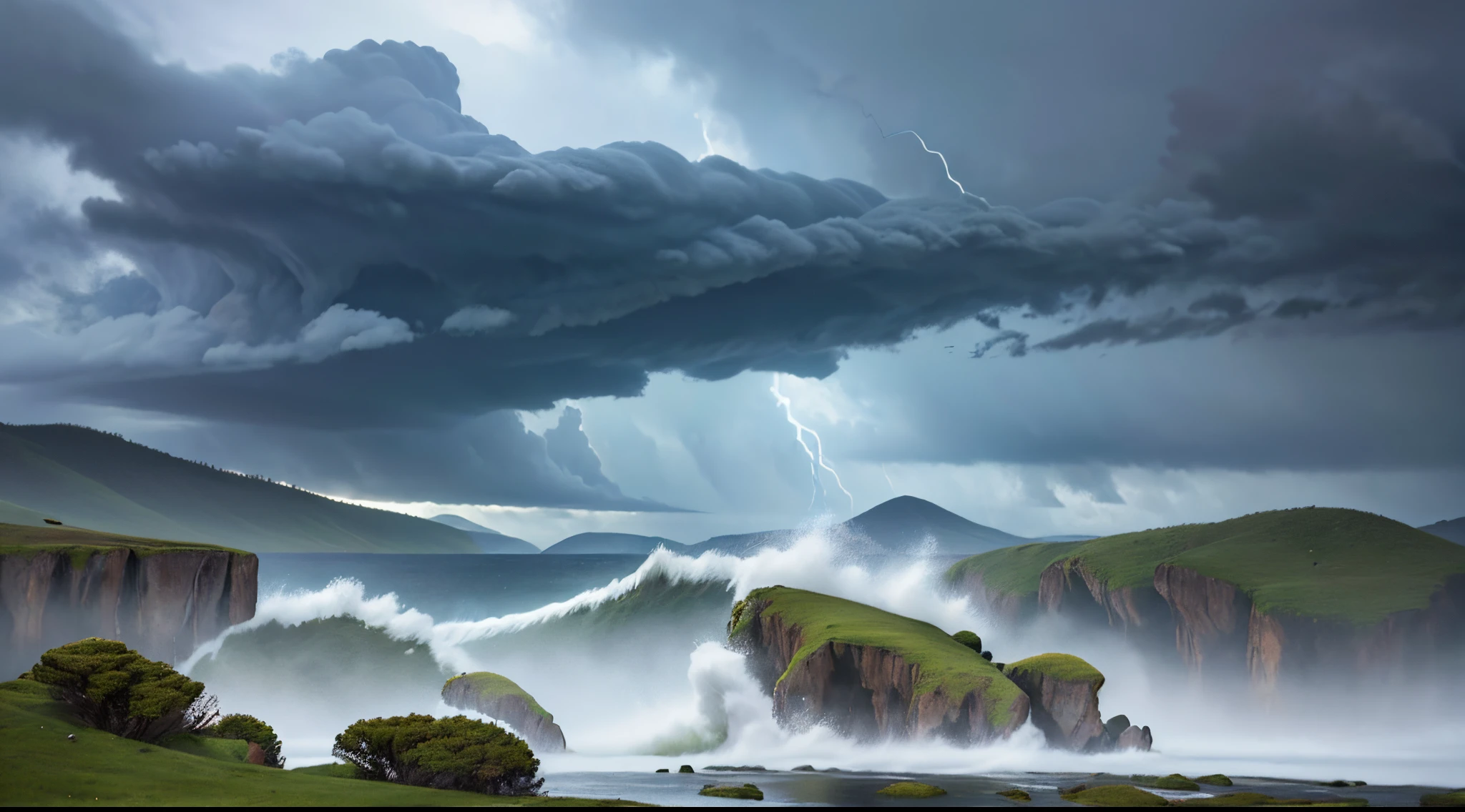 "Adding a dramatic thunderstorm to the scene, showcasing its power and intensity."