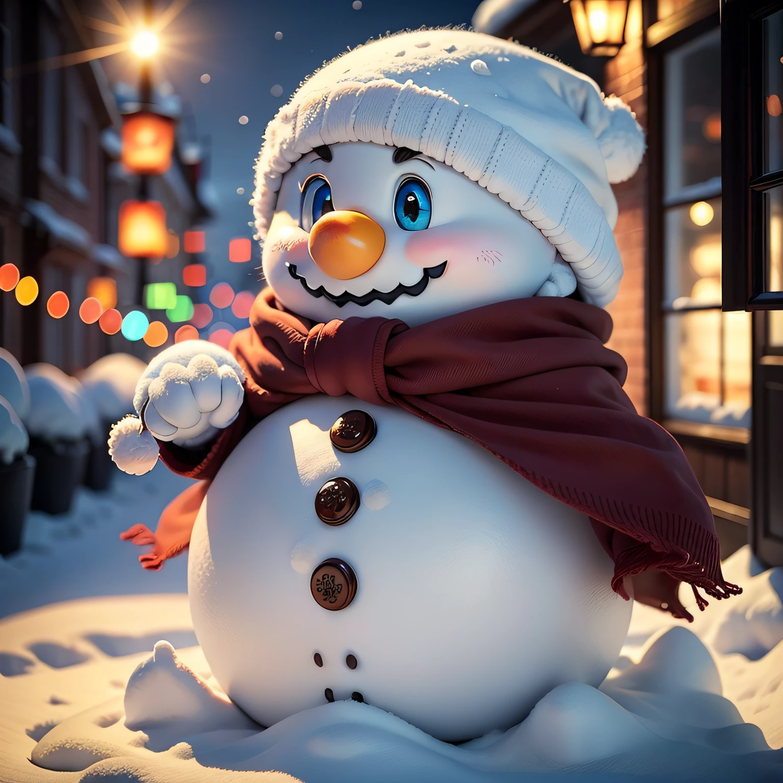 super mario snowman、Luminous、a cool、in snow