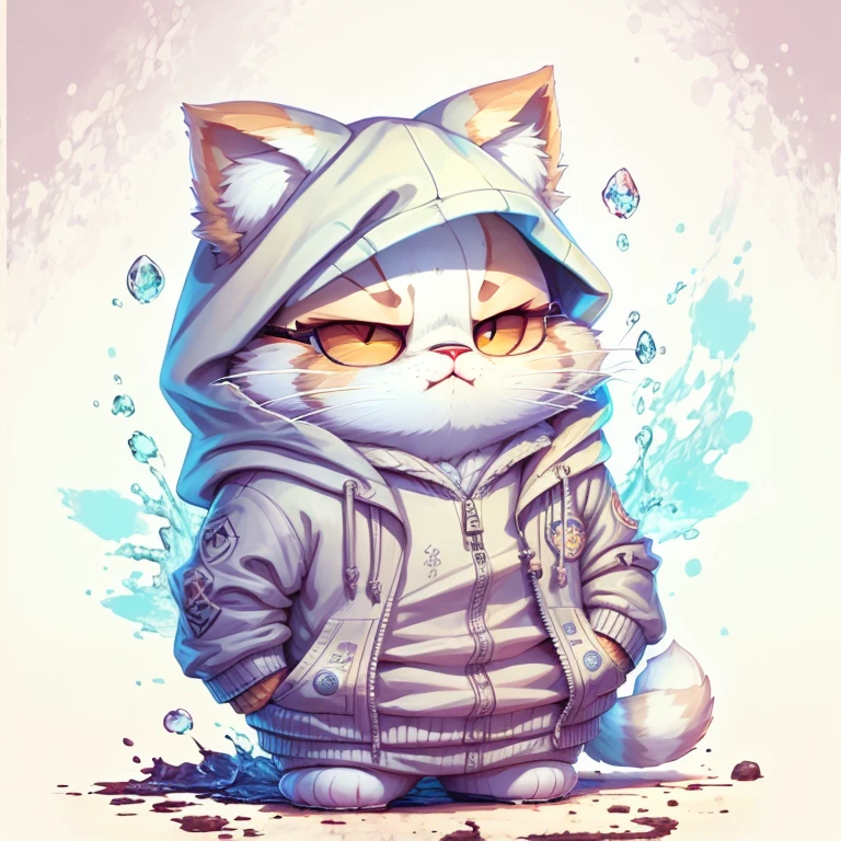 c4tt4stic，White cartoon cat in jacket and sunglasses，,pose bonita,Wearing Hat、I'm eating ramen,
