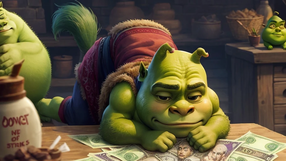 Shrek doing a money spread