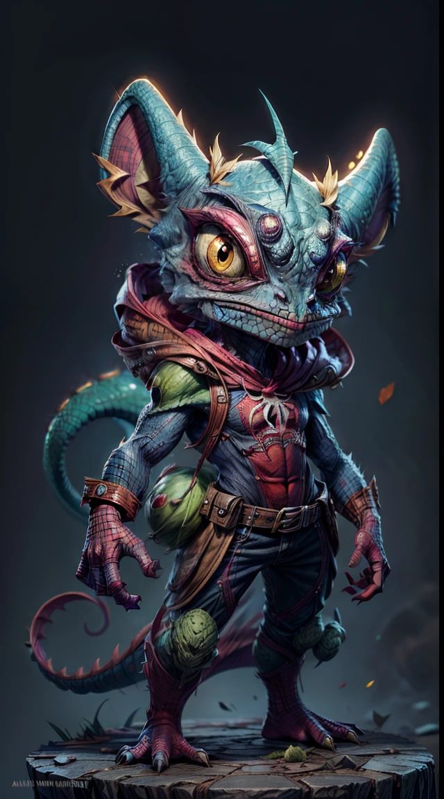 There is a chameleon wearing a spiderman costume, Lindo arte digital detallado, Adorable pintura digital, Lindo arte digital, lindas ilustraciones detalladas, Linda criatura del bosque, furry fantasy art, Teemo, Teemo de League of Legends, linda criatura, Arte digital detallado 4K, linda criatura, Arte digital 4K altamente detallado, Anthropomorphic chameleon