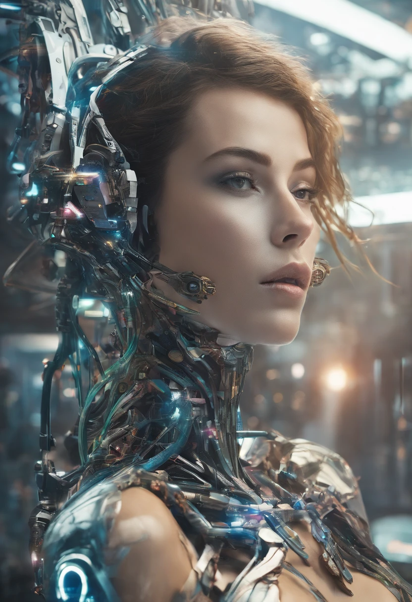 Ultra-realistic ITA1, Perfect face proportions, Cyborg Milla Jovovich, full body, mech body, naked from the chest down, shaved pussy, cyborg body, Cyberpunk, Mecha body, Cyber mech fuselage, Muscular body design, insanely beautiful, beautiful detailed intricate insanely detailed octane render trending on artstation, 8 k artistic photography, Arte conceptual fotorrealista, soft natural volumetric cinematic perfect light, Chiaroscuro, an award winning photograph, Masterpiece, oil on the canvas, raffael, Caravaggio, greg rutkovsky, beeple, beksinski, Giger's photos are realistic, high detal, 8K, upscaled, unreal engine 5 render, High-quality coloring, High quality, Extreme detail, 4K, Ultra HD