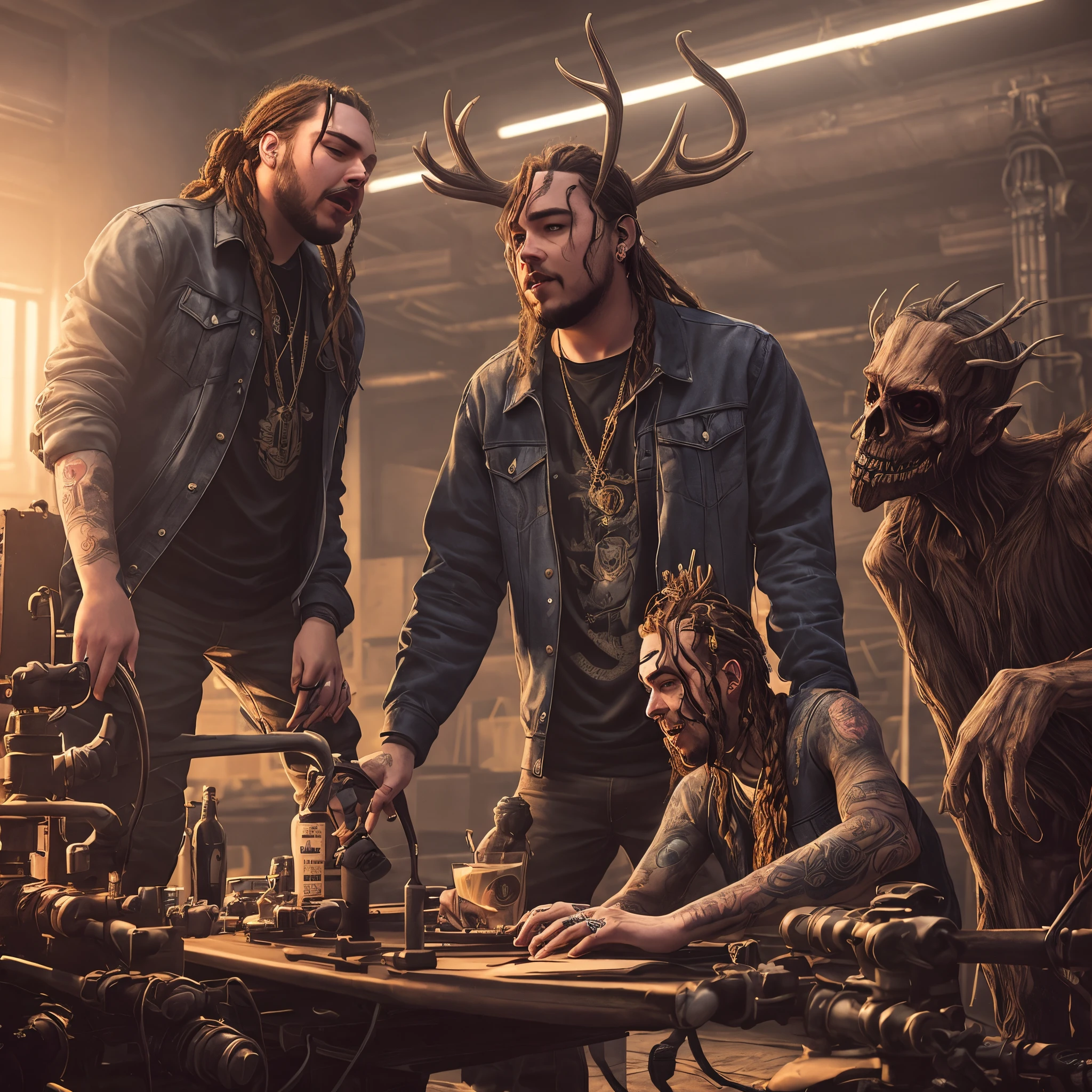 Post Malone teaching a wendigo the basics of the Industrial Revolution